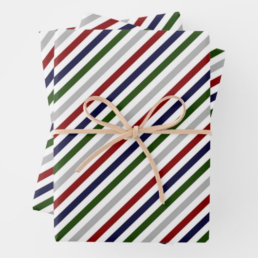 Red White Blue Green Gray Streifen Geschenkpapier Set (Beispiel)