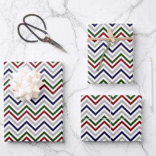 Red White Blue Green Gray Zig Zag Geschenkpapier Set