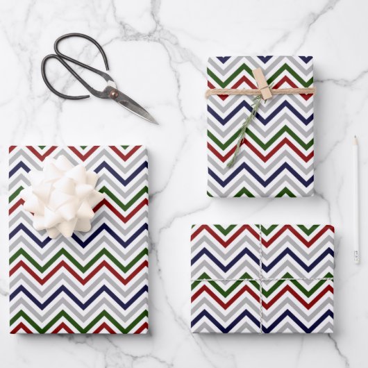 Red White Blue Green Gray Zig Zag Geschenkpapier Set (Vorderseite)