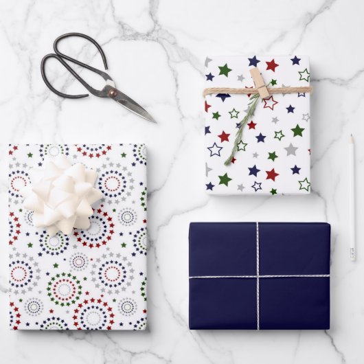 Red White Blue Green Grecles Stars Geschenkpapier Set (Vorderseite)