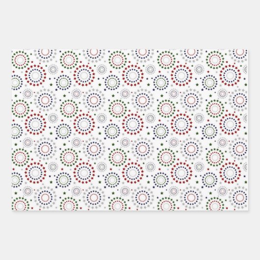 Red White Blue Green Grey Star Circles Geschenkpapier Set (Vorderseite)