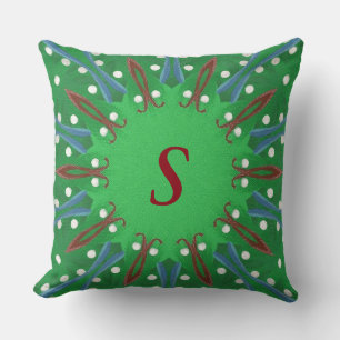 Red White Blue Green Monogram Christmas Pilles Kissen