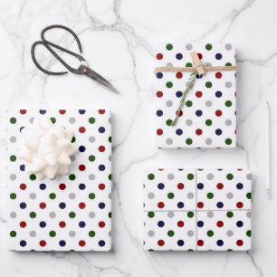Red White Blue Green Polka Dots Geschenkpapier Set