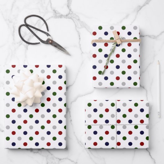 Red White Blue Green Polka Dots Geschenkpapier Set (Vorderseite)