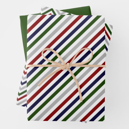 Red White Blue Green Zig Zag Streifen Geschenkpapier Set (Beispiel)
