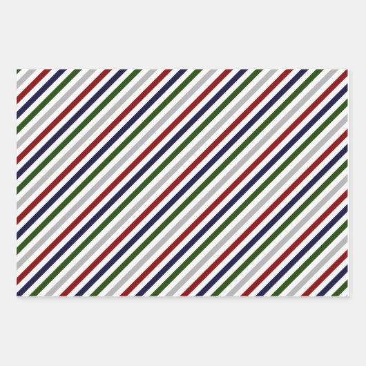 Red White Blue Green Zig Zag Streifen Geschenkpapier Set (Vorderseite)