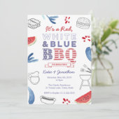 Red White Blue GRILLEN Paare Dusche Probe Abendess Einladung (Stehend Vorderseite)