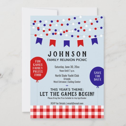 Red White Blue GRILLEN Wiedersehen Birthday Party Save The Date (Vorderseite)