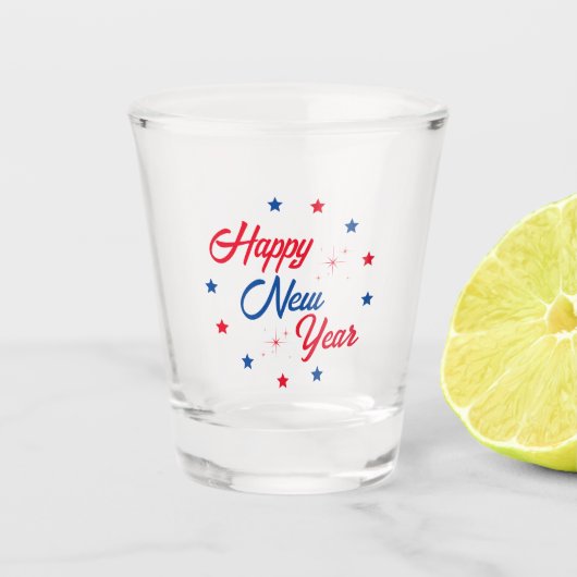 Red White & Blue Happy New Year Schnapsglas (Vorderseite)