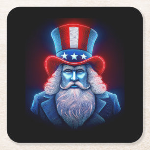 Red White Blue Hologramm USA Uncle Sam Rechteckiger Pappuntersetzer