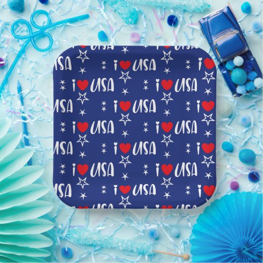 RED WHITE BLUE I LIEBE USA PATTERN PAPPTELLER (Party)