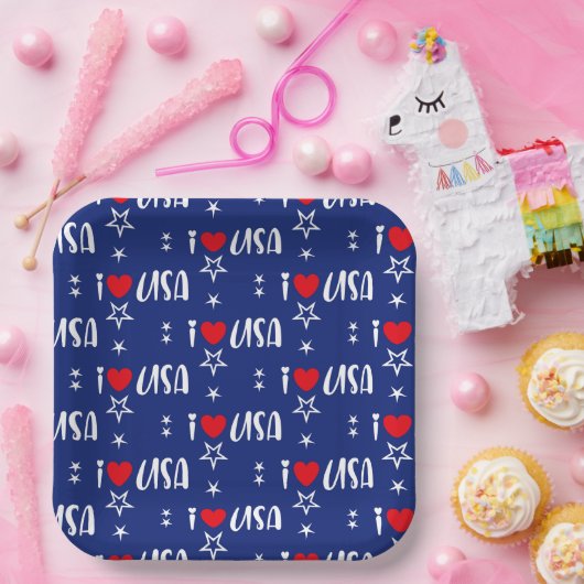 RED WHITE BLUE I LIEBE USA PATTERN PAPPTELLER (Party)