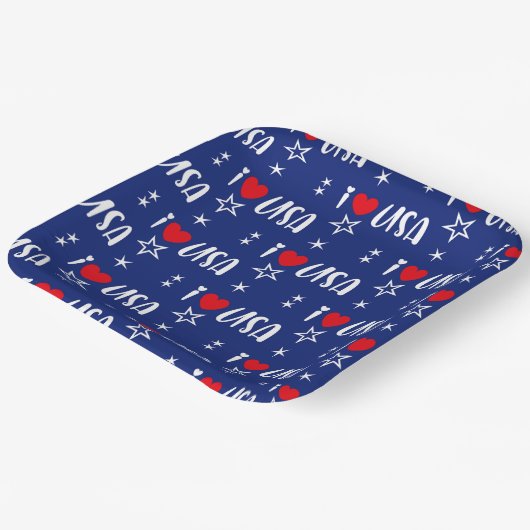 RED WHITE BLUE I LIEBE USA PATTERN PAPPTELLER (Gewinkelt)