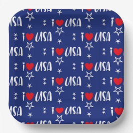 RED WHITE BLUE I LIEBE USA PATTERN PAPPTELLER