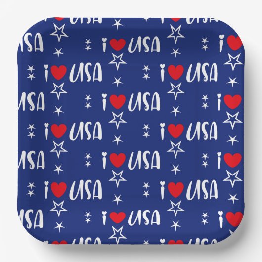 RED WHITE BLUE I LIEBE USA PATTERN PAPPTELLER (Vorderseite)