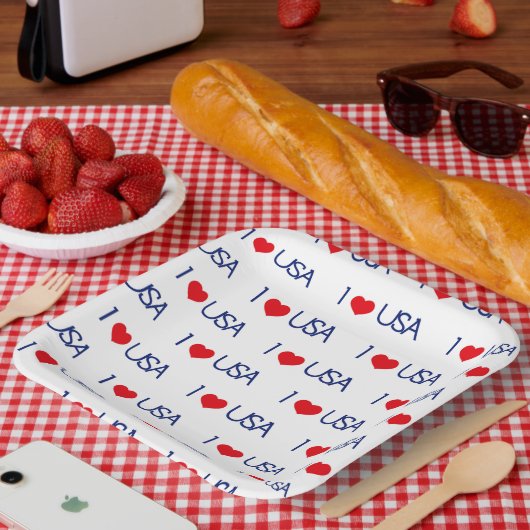 RED WHITE BLUE I LIEBE USA PATTERN PAPPTELLER (Picknick)