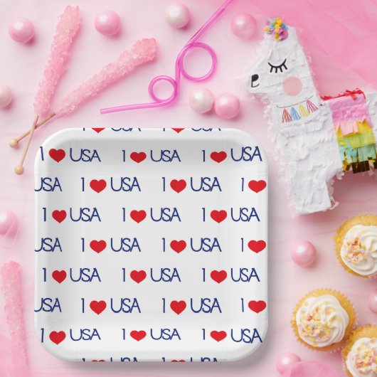 RED WHITE BLUE I LIEBE USA PATTERN PAPPTELLER (Party)