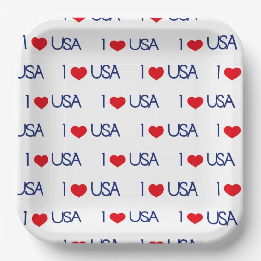 RED WHITE BLUE I LIEBE USA PATTERN PAPPTELLER (Vorderseite)