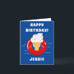 Red White Blue Ice Cream Pool Party Kids Summer Karte<br><div class="desc">Red White Blue Ice Cream Pool Party Kids Summer Birthday Personalized Folded Greeting Card. Cute ice cream cone in a pool float. Red,  white,  and blue themed pool party supplies. www.SamAnnDesigns.com</div>