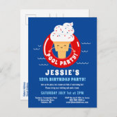 Red White Blue Ice Creme Pool Party Kinder Sommer Einladungspostkarte (Vorne/Hinten)