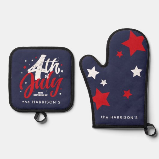 Red White Blue Independence Day 4. Juli Ofenhandschuh & Topflappen-Set (Vorderseite)