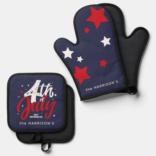 Red White Blue Independence Day 4. Juli Ofenhandschuh & Topflappen-Set (Vorderseite/Rückseite)