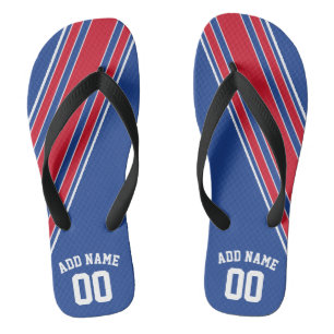 Red White Blue Jersey Streifen /Can Edit Back Colo Badesandalen