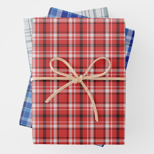 Red White Blue Kariert Wrapping Paper Set 3 Geschenkpapier Set (Beispiel)