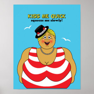 Red White Blue Kiss Me Quick Seaside Spaß Poster