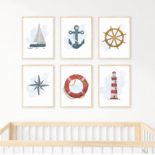 Red White Blue Lighthouse Thema Wassersport Poster