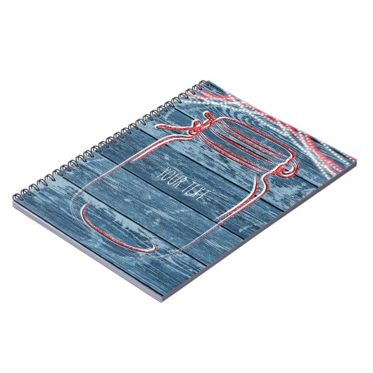 Red White & Blue Mason Jar & String Lights Rustika Notizblock (Linke Seite)