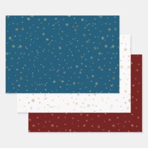 Red White Blue mit Gold Snowflakes Geschenkpapier Set