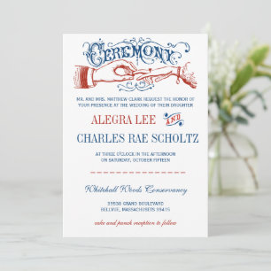 Red White Blue Modern Vintage Typography Invite Einladung