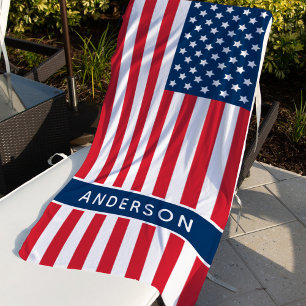 Red White Blue Monogram Name Strandtuch