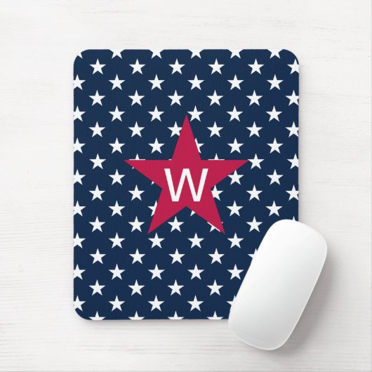 Red White Blue Monogram Star Mousepad (Mit Mouse)