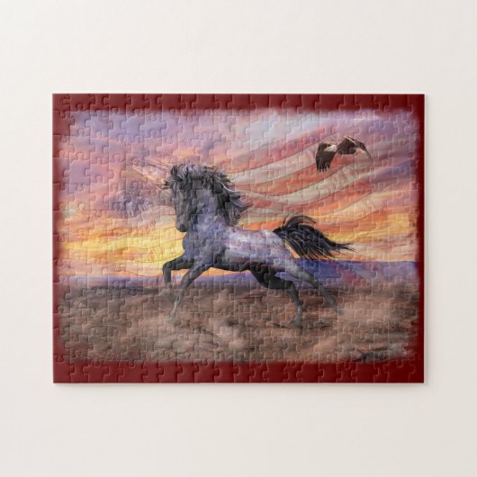 Red White & Blue Mustang Horse Puzzle (Horizontal)