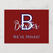 Red White & Blue Name und Monogramm "We ve Moved" Postkarte (Vorderseite)