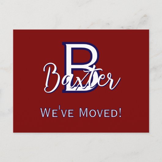 Red White & Blue Name und Monogramm "We ve Moved" Postkarte (Vorderseite)