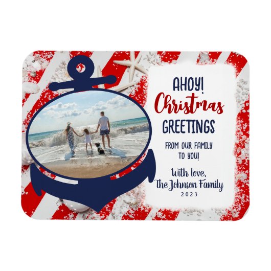 Red, White & Blue Nautical Anchor Ahoy Weihnachten Magnet (Horizontal)
