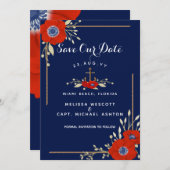 Red White & Blue Nautical Anemone Anchor Wedding Save The Date (Vorne/Hinten)