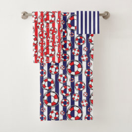 Red White Blue Nautical Beach House Badezimmer Badhandtuch Set