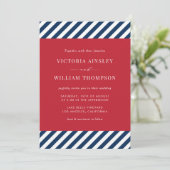 Red White Blue Nautical Stripes Einladung Hochzeit (Stehend Vorderseite)