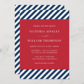 Red White Blue Nautical Stripes Einladung Hochzeit (Vorne/Hinten)