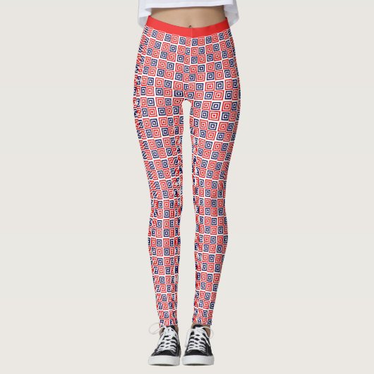 Red White Blue Nested Squares Patches Fitness Leggings (Vorderseite)