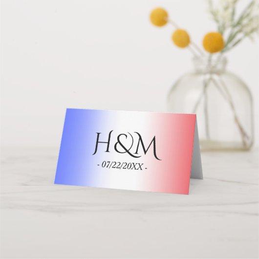 Red White & Blue Ombre Patriotic Wedding Platzkarte (Rückseite)