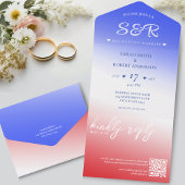 Red White & Blue Ombre QR Code Wedding All In One Einladung