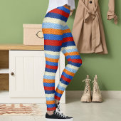 Red White Blue Orange Wool Striped Pattern Knitted Leggings