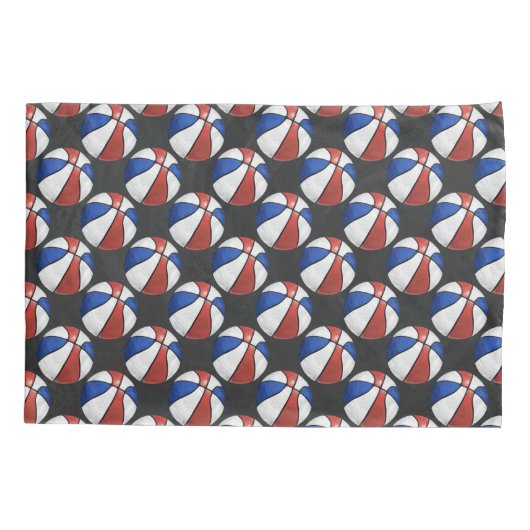 Red White Blue Painted Basketball Pattern Kissenbezug (Rückseite)