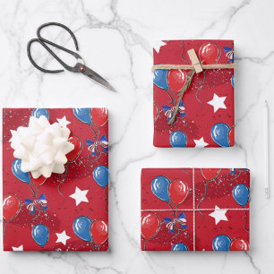 Red White Blue Party Geschenkpapier Set