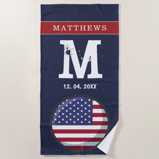 Red White Blue Patriogram Monogram Strandtuch (Vorderseite)